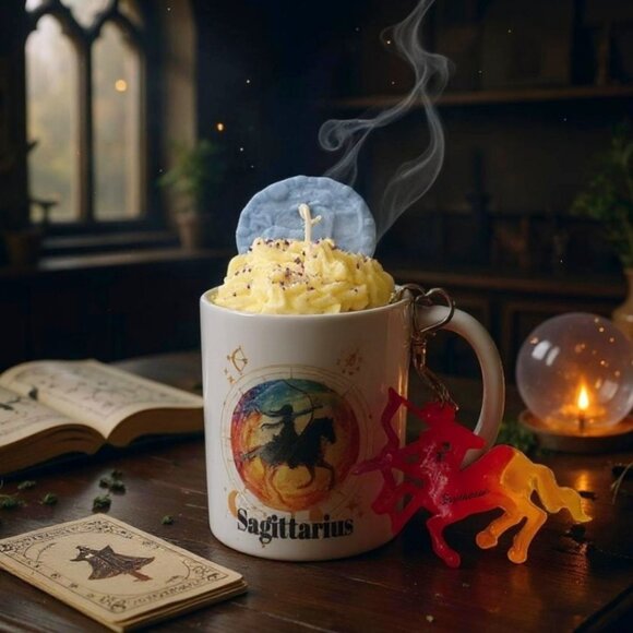 Sagittarius Zodiac Candle Gift Set – 11oz Layered Mug Candle + Resin Keychain - Picture 1 of 13